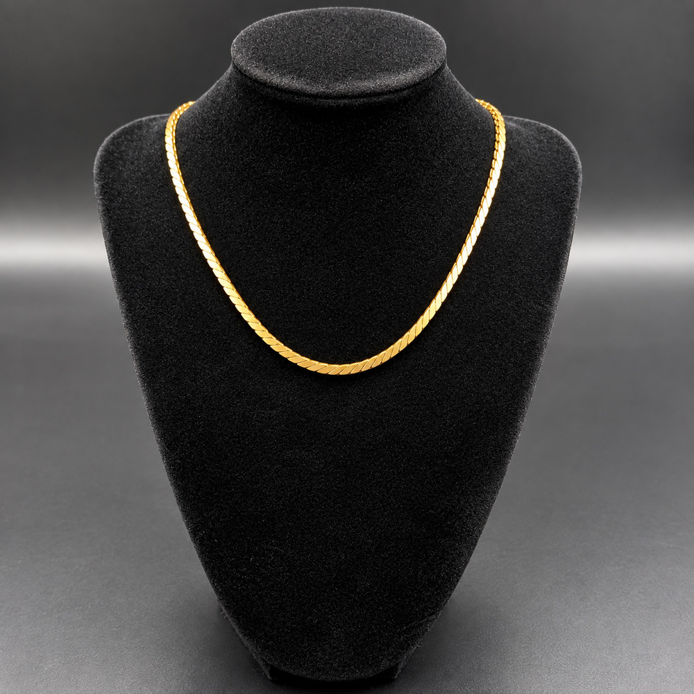 Vintage Gold Tone Herringbone Chain Necklace 15” Korea Flat Choker